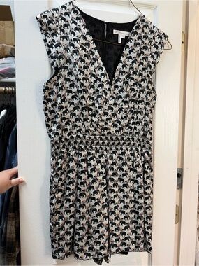 BCBGeneration Black & Cream Elephant Print Cap-Sleeve Mini Romper